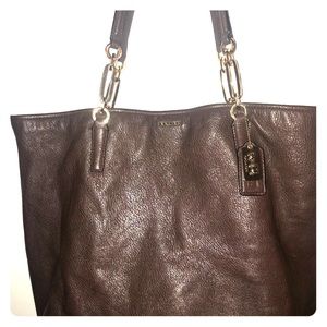 Dark brown -  leather coach tote w/ ring details